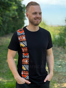 T-shirt avec détails imprimés africains - bande bogolan orange