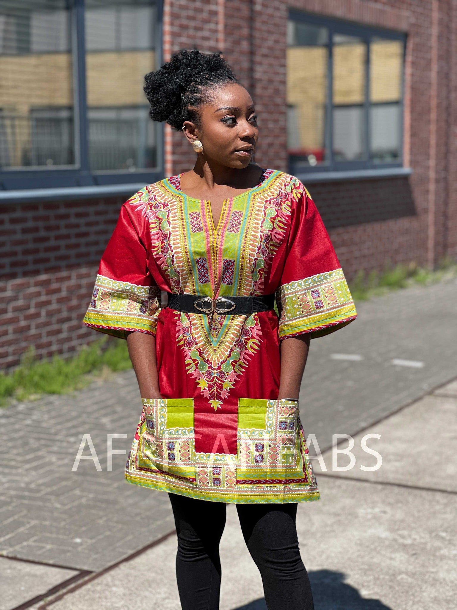 Costume africain assorti en Samakaka rouge