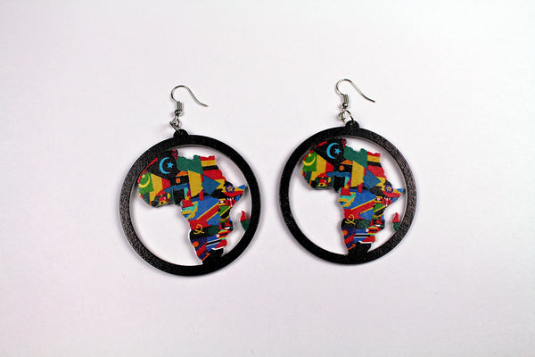 Noir wooden earrings | African continent with all country flags