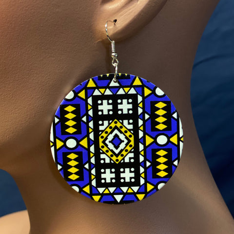 Bleu Samakaka print Boucles d'oreilles - African Samacaca drop earrings