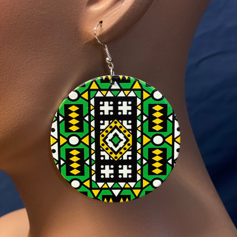 Vert Samakaka print Boucles d'oreilles - African Samacaca drop earrings
