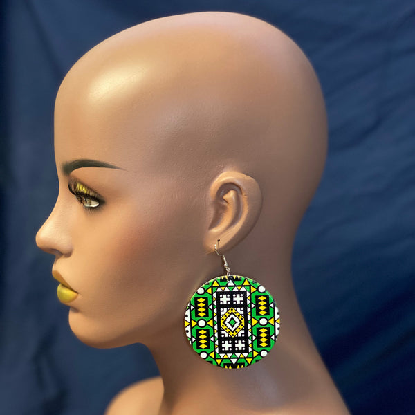 Vert Samakaka print Boucles d'oreilles - African Samacaca drop earrings