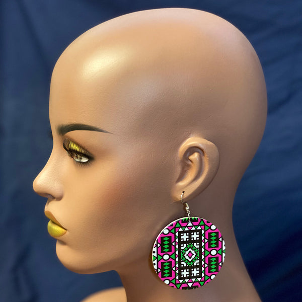 Rose Vert Samakaka print Boucles d'oreilles - African Samacaca drop earrings
