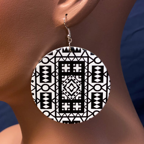 Noir / Blanc Samakaka print Earrings - African Samacaca drop earrings