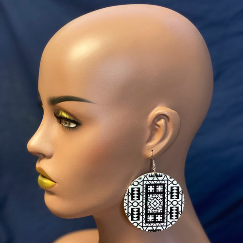 Noir / Blanc Samakaka print Earrings - African Samacaca drop earrings