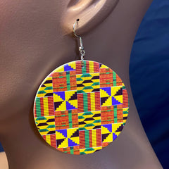 Orange / Jaune Boucles d'oreilles imprimées Kente