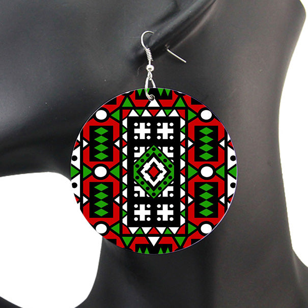 Rouge Vert Samakaka print Boucles d'oreilles - African Samacaca drop earrings