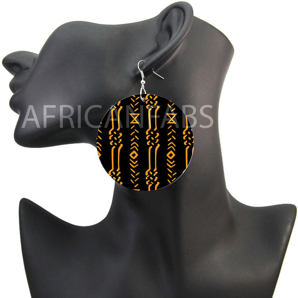 Noir / Jaune mud cloth / bogolan | Boucles d'oreilles africaines