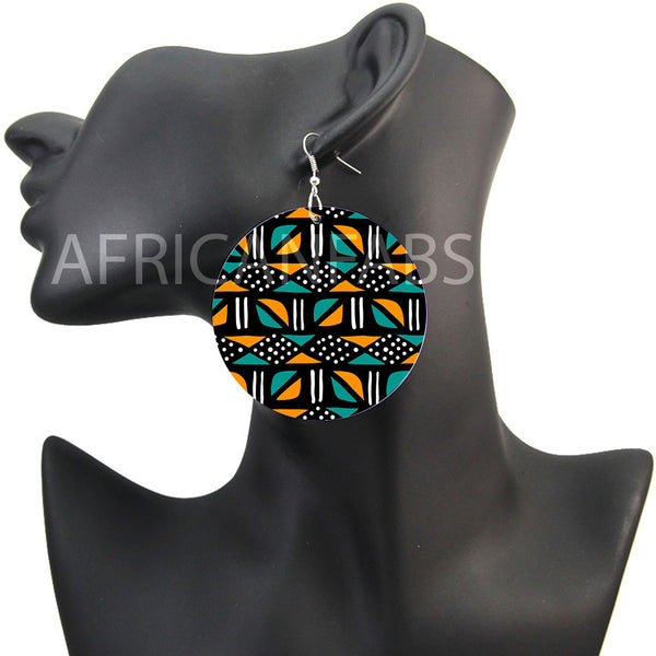 Turquoise/ Jaune  mud cloth / bogolan | Boucles d'oreilles africaines