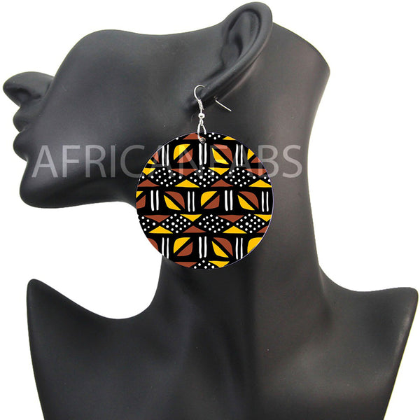 Marron / Jaune mud cloth / bogolan | Boucles d'oreilles africaines