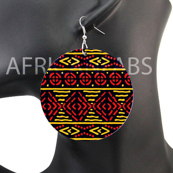 Rouge / Jaune mud cloth / bogolan | Boucles d'oreilles africaines