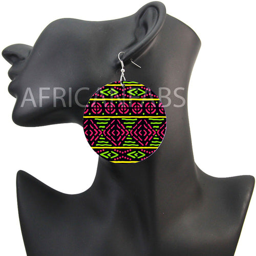 Vert / Rose mud cloth / bogolan | Boucles d'oreilles africaines