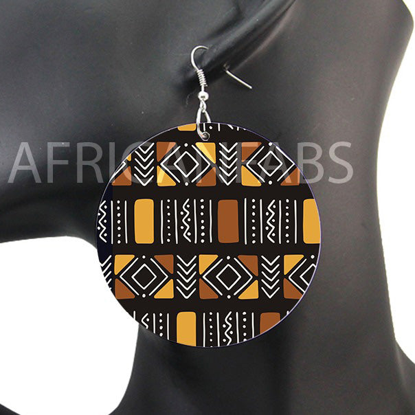 Marron / Beige mud cloth / bogolan | Boucles d'oreilles africaines