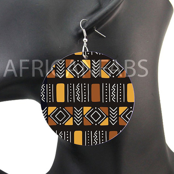 Marron / Beige mud cloth / bogolan | Boucles d'oreilles africaines