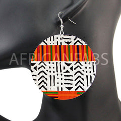 Orange / Blanc / Noir kente / mud cloth / bogolan | Boucles d'oreilles africaines