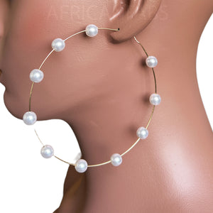 Boucles d'oreilles perles / blanc / or