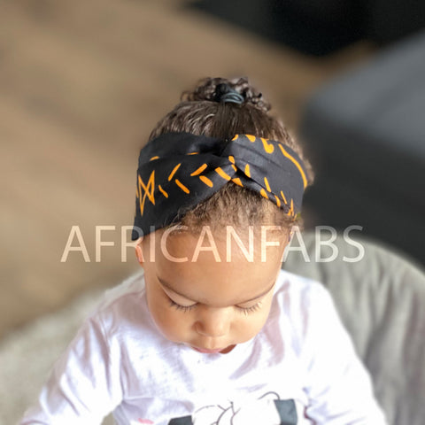 Bandeau imprimé africain - Enfants - Accessoires pour cheveux - Noir / Jaune bogolan