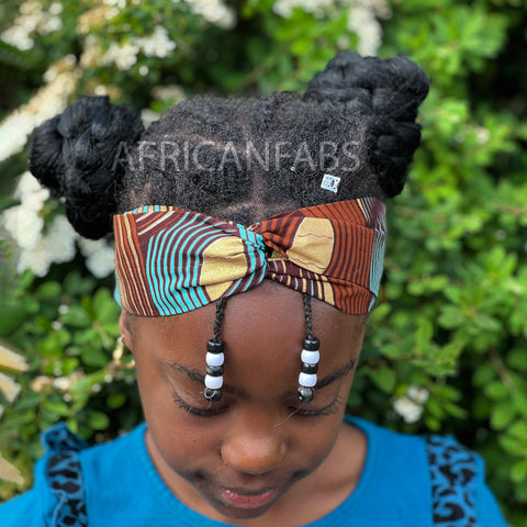 Bandeau imprimé africain - Enfants - Accessoires pour cheveux - Marron / Or Metallic Brillant Platinum Edition