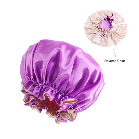 Violet clair Bonnet en Satin avec bordure ( Bonnet de nuit réversible en satin )