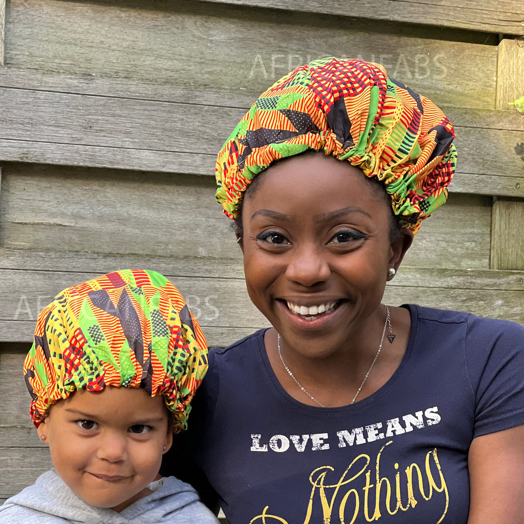 African Bonnet Kente imprimé pour les cheveux (Mère+Fille