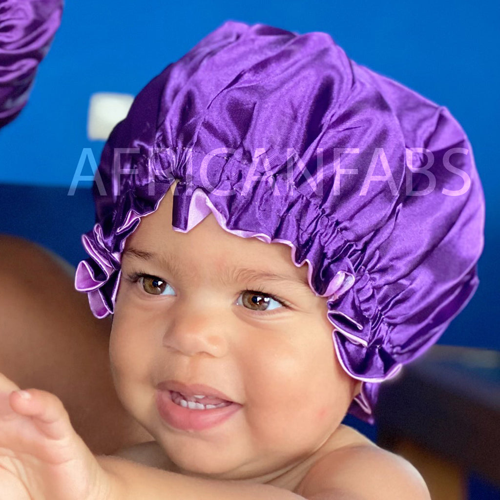 Violet Bonnet en Satin (Taille des enfants de 3 à 7 ans) (Bonnet de nu –  AfricanFabs
