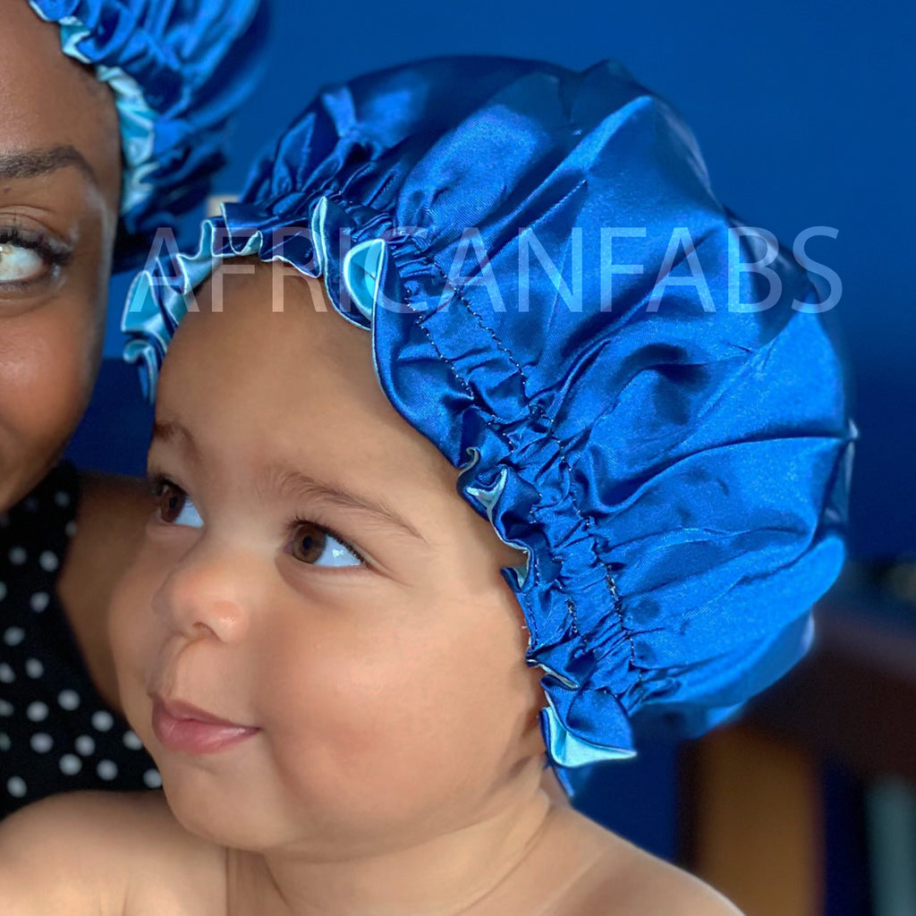 Bleu Bonnet en Satin (Taille des enfants de 3 à 7 ans) (Bonnet de nuit –  AfricanFabs