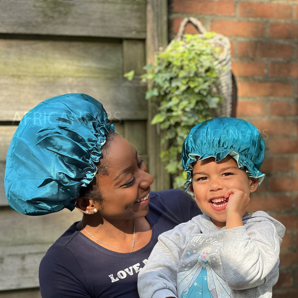 Bleu Bonnet en Satin (Taille des enfants de 3 à 7 ans) (Bonnet de nuit –  AfricanFabs