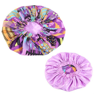Bonnet pour cheveux imprimé rose africain/violet Kente (Bonnet de nuit réversible doublé de satin)