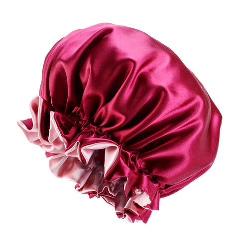 Rouge Bonnet en Satin avec bordure ( Bonnet de nuit réversible en satin )