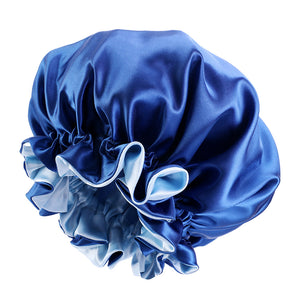 Bleu Bonnet en Satin avec bordure ( Bonnet de nuit réversible en satin )