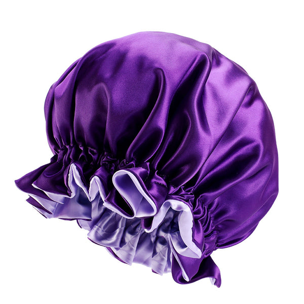 Violet Bonnet en Satin avec bordure ( Bonnet de nuit réversible en satin )