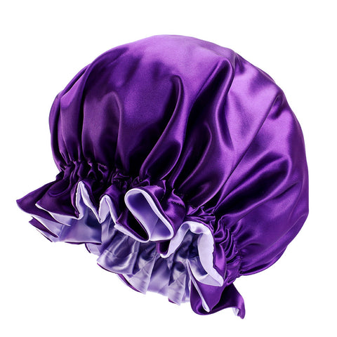 Violet Bonnet en Satin avec bordure ( Bonnet de nuit réversible en satin )