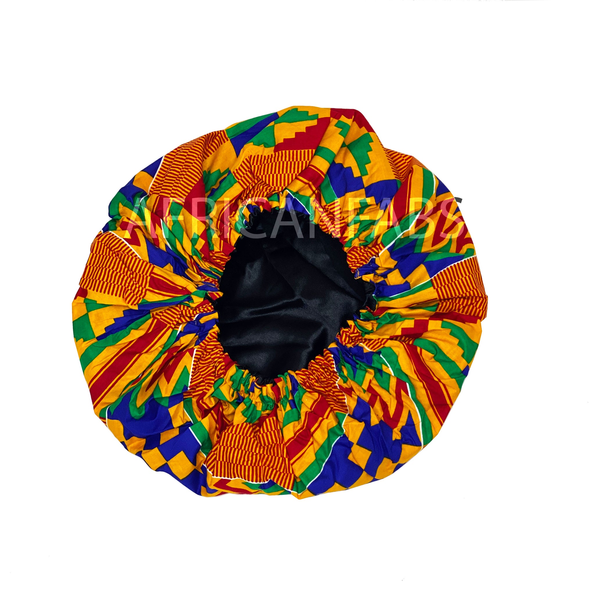 Bonnet de nuit à imprimé africain - Orange / bleu Kente ( Coton