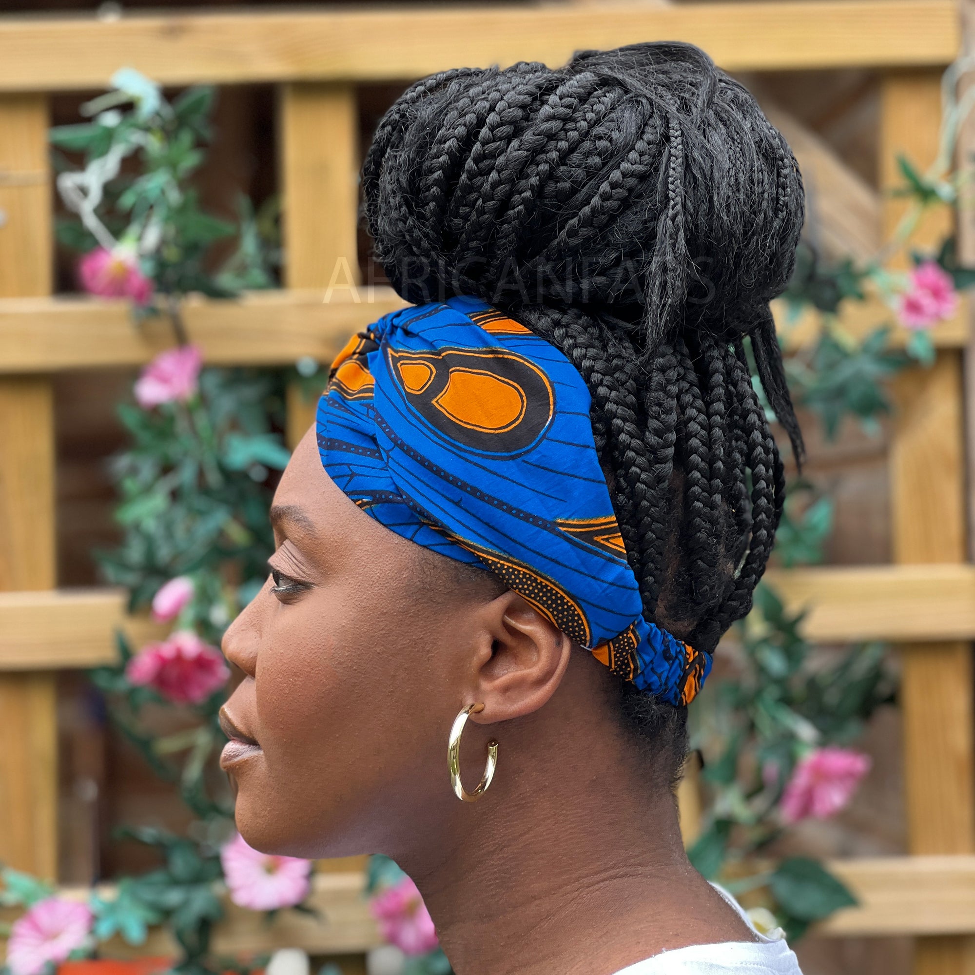 Bandeau imprimé africain - Adultes - Accessoires pour cheveux - Bleu / Orange electric bulb VLISCO