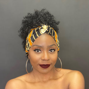 Bandeau imprimé africain - Adultes - Accessoires pour cheveux - Noir / orange waves