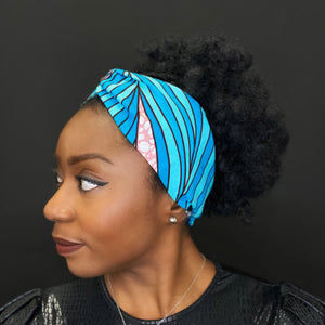 Bandeau imprimé africain - Adultes - Accessoires pour cheveux - Bleu big leaves