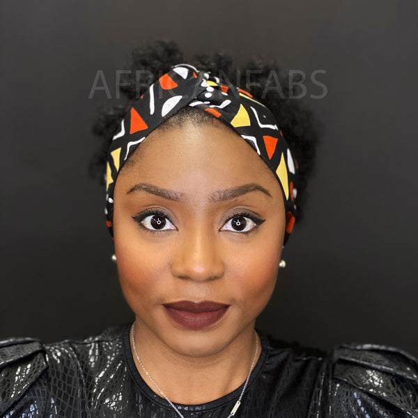 Bandeau imprimé africain - Adultes - Accessoires pour cheveux - Noir / orange / Blanc Bogolan