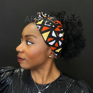 Bandeau imprimé africain - Adultes - Accessoires pour cheveux - Noir / orange / Blanc Bogolan