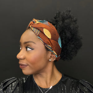 Bandeau imprimé africain - Adultes - Accessoires pour cheveux - Marron / or Brillant Platinum Edition