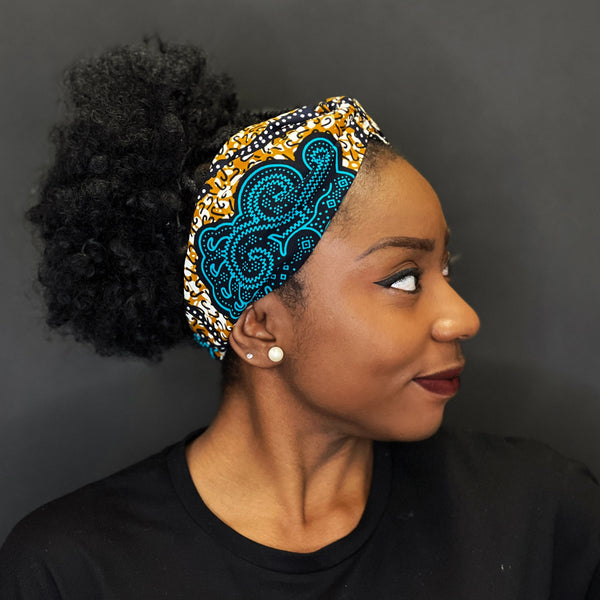 Bandeau imprimé africain - Adultes - Accessoires pour cheveux - Bleu / Moutarde classic