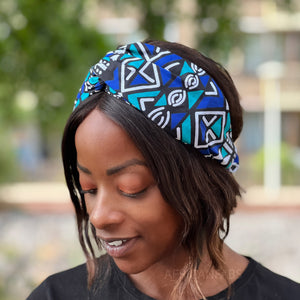Bandeau imprimé africain (Coupe ample) - Adultes - Accessoires pour cheveux - Bleu Bogolan