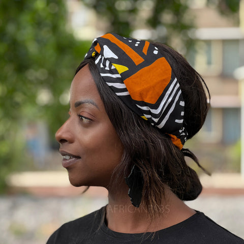 Bandeau imprimé africain (Taille plus grande) - Adultes - Accessoires pour cheveux - Orange Bogolan