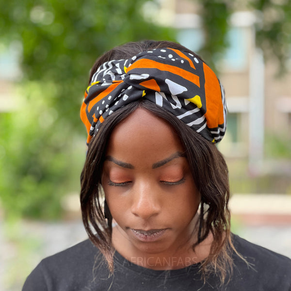 Bandeau imprimé africain (Coupe ample) - Adultes - Accessoires pour cheveux - Orange Bogolan