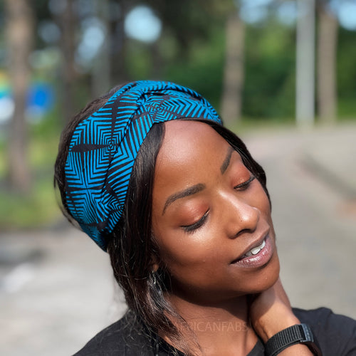 Bandeau imprimé africain (Coupe ample) - Adultes - Accessoires pour cheveux - Bleu