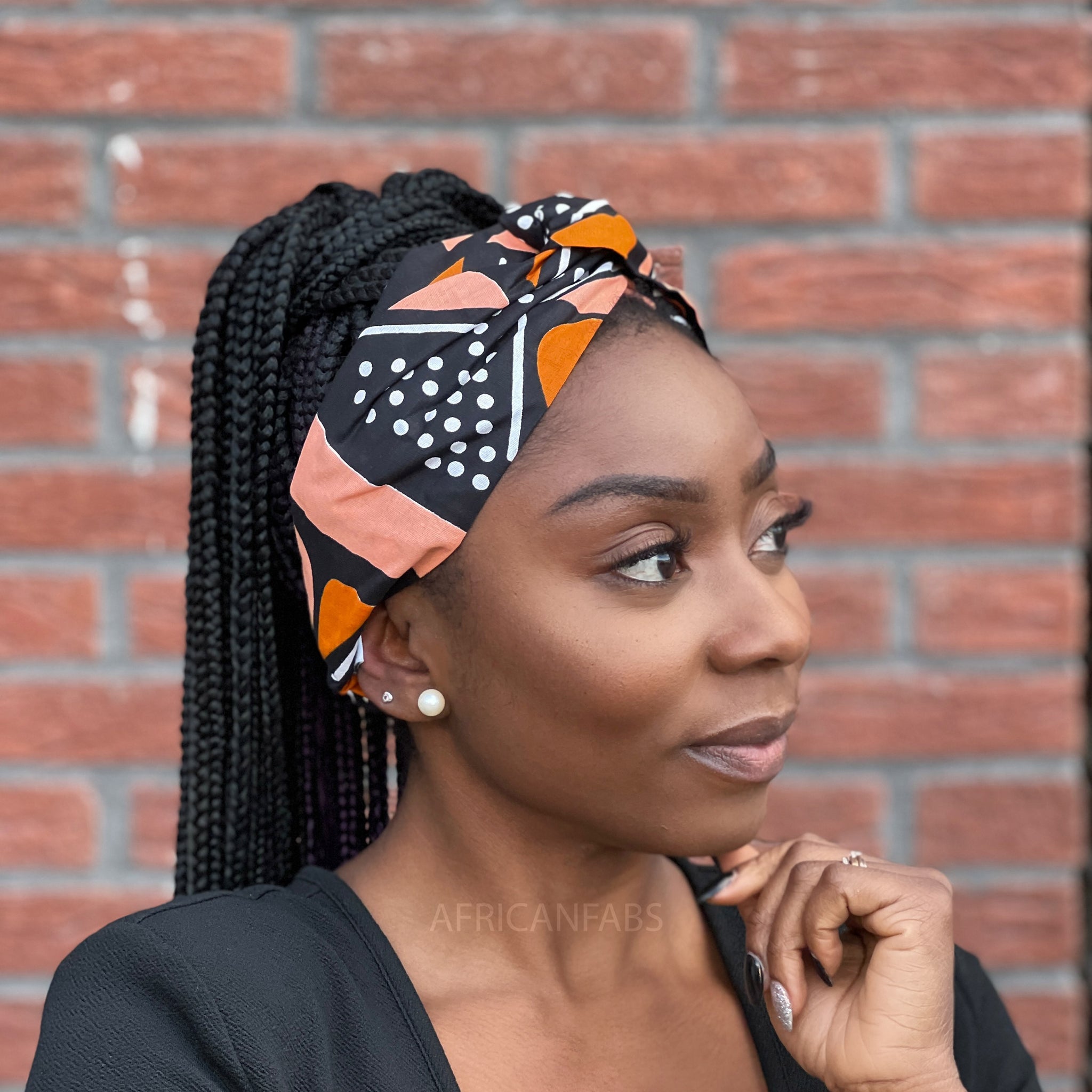 Bandeau imprimé africain (Coupe ample) - Adultes - Accessoires pour cheveux - Saumon Bogolan