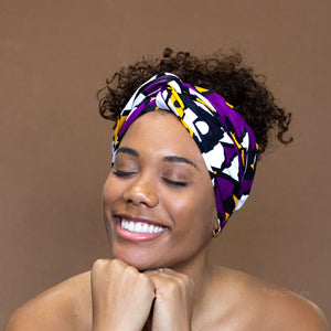 Foulard africain / Turban wax - Violet Jaune Samakaka
