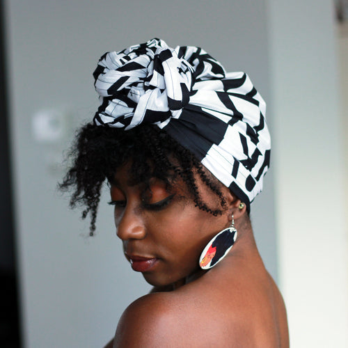 Foulard africain Noir / Blanc samakaka / samacaca - turban wax