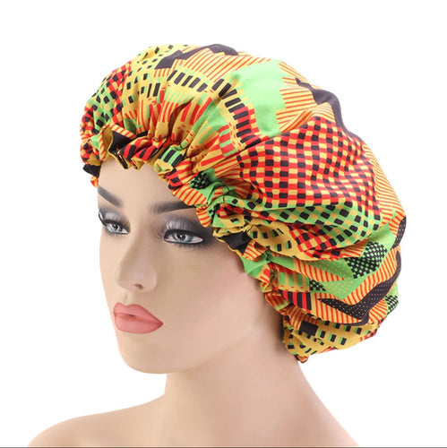 Bonnet à cheveux réglable en imprimé kente africain ( Bonnet de nuit doublé de satin )