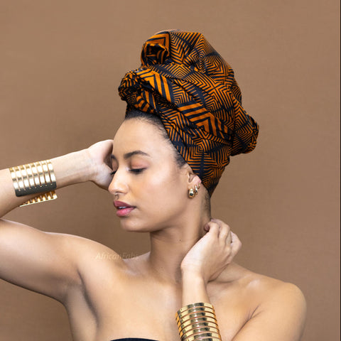 Foulard africain / Turban wax - Brun-Orange fade effect