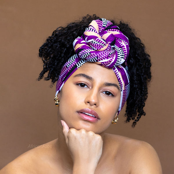 Foulard africain / Turban wax - Violet Kente